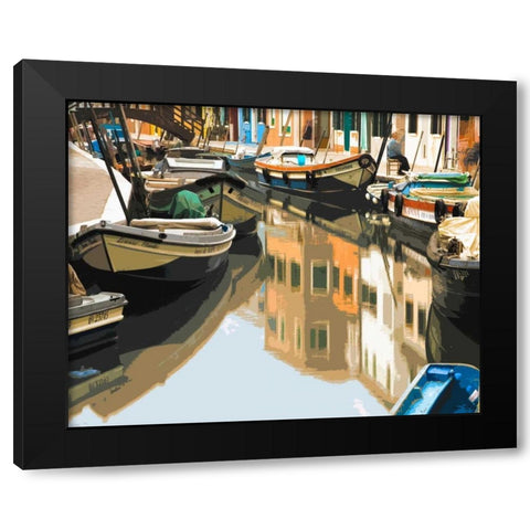 Burano Boats Black Modern Wood Framed Art Print by Lake, Shelley