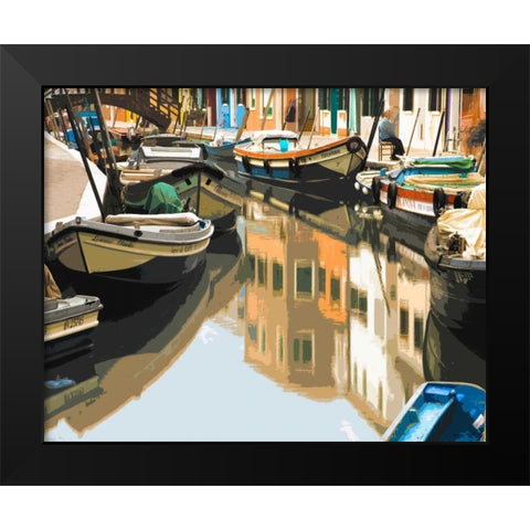 Burano Boats Black Modern Wood Framed Art Print by Lake, Shelley
