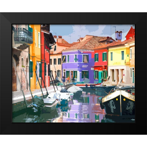 Burano Village Black Modern Wood Framed Art Print by Lake, Shelley