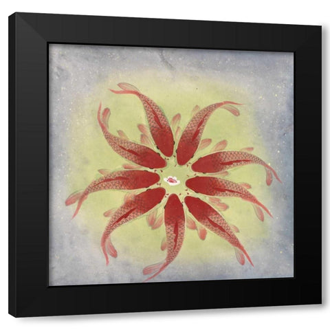 Synchronized Koi Black Modern Wood Framed Art Print with Double Matting by Urban Pearl Collection, Llc