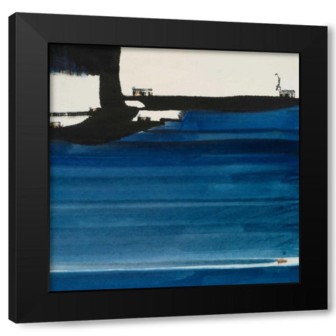 Blue Abstract Black Modern Wood Framed Art Print with Double Matting by Urban Pearl Collection, Llc