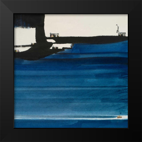 Blue Abstract Black Modern Wood Framed Art Print by Urban Pearl Collection, Llc