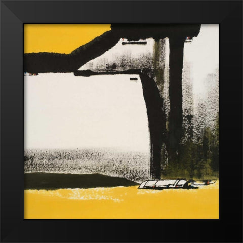 Yellow Abstract Black Modern Wood Framed Art Print by Urban Pearl Collection, Llc