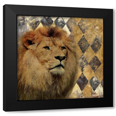 Golden Safari IV (Lion) Black Modern Wood Framed Art Print by Pinto, Patricia