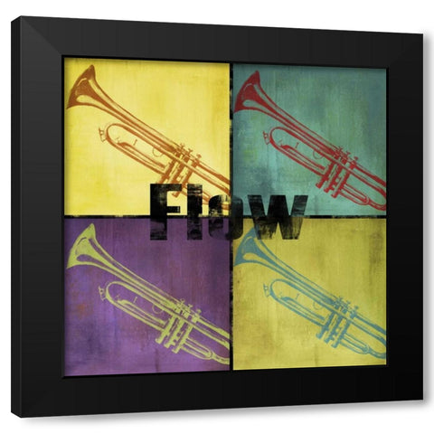 Flow Color Blocks Black Modern Wood Framed Art Print with Double Matting by Hakimipour-Ritter