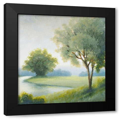 Green Land Square II Black Modern Wood Framed Art Print with Double Matting by Marcon, Michael
