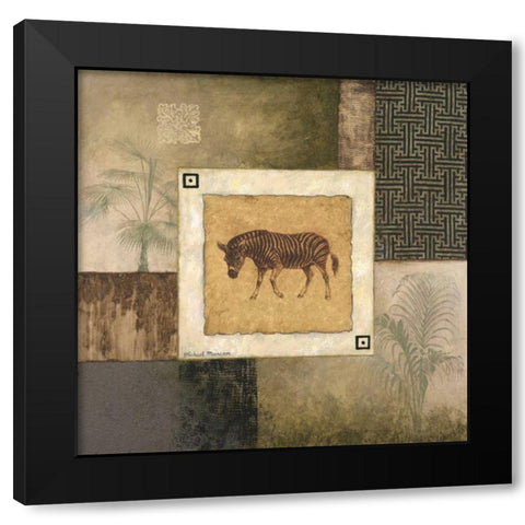 Zebra Woodcut Black Modern Wood Framed Art Print with Double Matting by Marcon, Michael