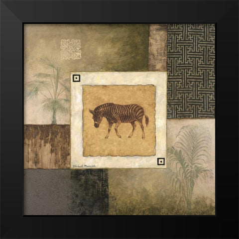 Zebra Woodcut Black Modern Wood Framed Art Print by Marcon, Michael