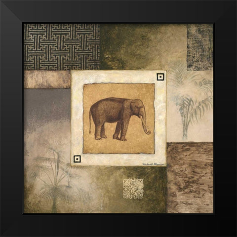 Elephant Woodcut Black Modern Wood Framed Art Print by Marcon, Michael