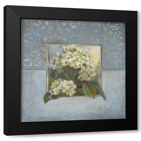 Hydrangeas on Blue II Black Modern Wood Framed Art Print with Double Matting by Pinto, Patricia