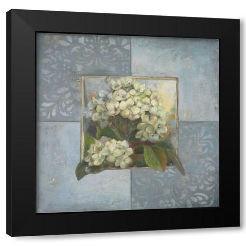 Hydrangeas on Blue II Black Modern Wood Framed Art Print with Double Matting by Pinto, Patricia