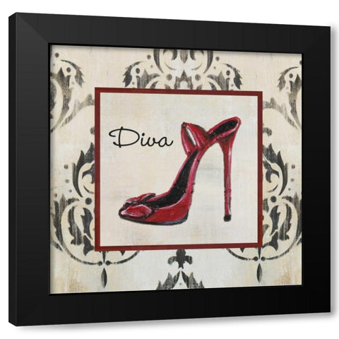 Diva Shoe Black Modern Wood Framed Art Print with Double Matting by Hakimipour-Ritter