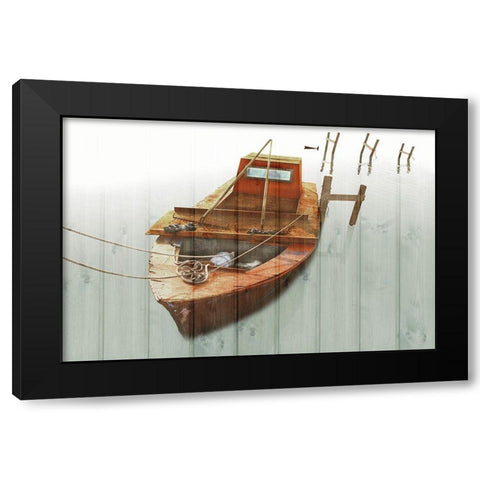 Boat with Textured Wood Look III Black Modern Wood Framed Art Print by Mabat, Ynon