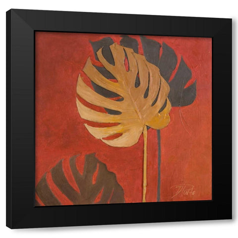 My Fashion Leaves on Red I Black Modern Wood Framed Art Print with Double Matting by Pinto, Patricia