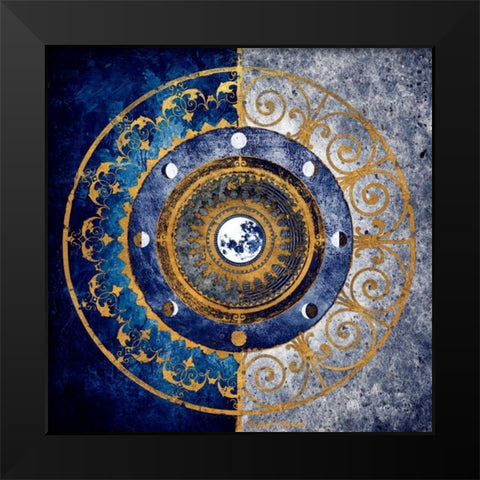 Gold and Sapphire Moon Dial I Black Modern Wood Framed Art Print by Marcon, Michael