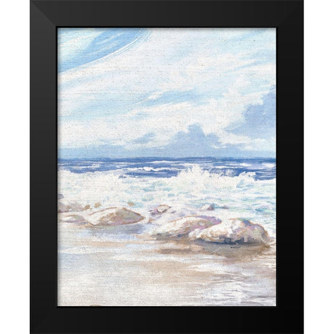 Crashing Waves Black Modern Wood Framed Art Print by Kingsley