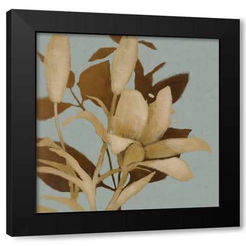 Foliage on Teal I Black Modern Wood Framed Art Print with Double Matting by Loreth, Lanie