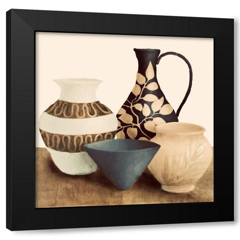 Decorative Beige Vessels I Black Modern Wood Framed Art Print with Double Matting by Loreth, Lanie