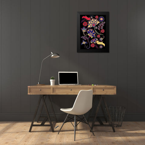 Floral Fiesta Black Modern Wood Framed Art Print by Josefina