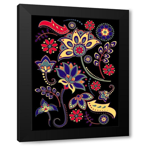 Floral Fiesta Black Modern Wood Framed Art Print with Double Matting by Josefina