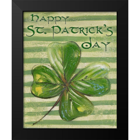 St. Patricks Four Leaf Clover Black Modern Wood Framed Art Print by Pinto, Patricia