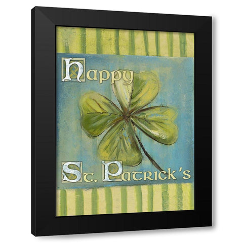St. Patricks Clover Black Modern Wood Framed Art Print by Pinto, Patricia