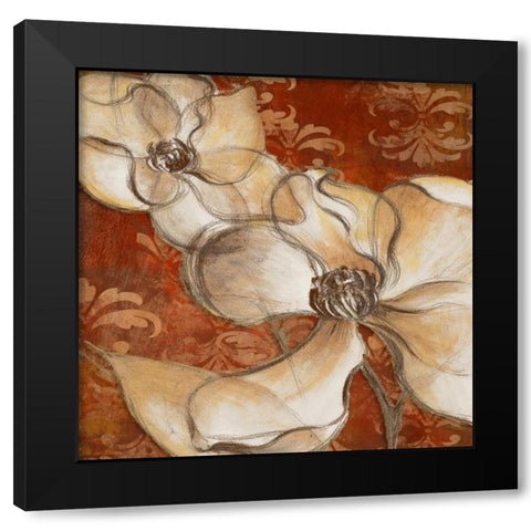 Whispering Magnolia on Red II Black Modern Wood Framed Art Print with Double Matting by Loreth, Lanie