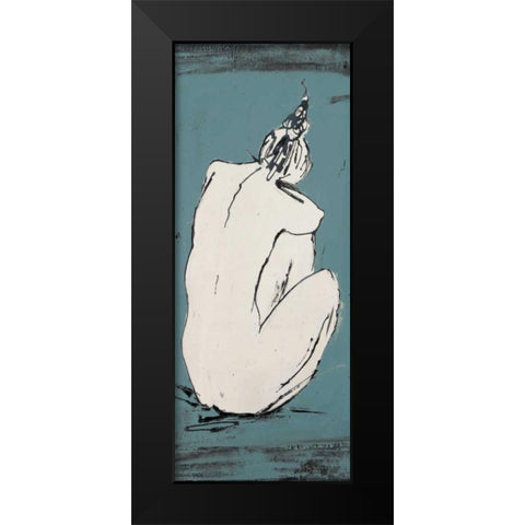 Nude Sketch on Blue I Black Modern Wood Framed Art Print by Pinto, Patricia
