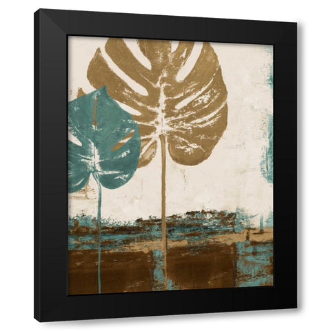 Blue Leaves II Black Modern Wood Framed Art Print by Pinto, Patricia