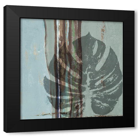 Teal Horizon Leaf I Black Modern Wood Framed Art Print with Double Matting by Pinto, Patricia