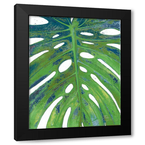 Tropical Leaf with Blue II Black Modern Wood Framed Art Print with Double Matting by Pinto, Patricia