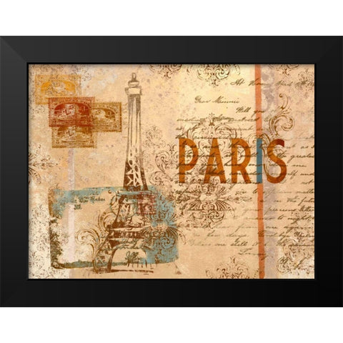 Paris Postcard Black Modern Wood Framed Art Print by SD Graphics Studio