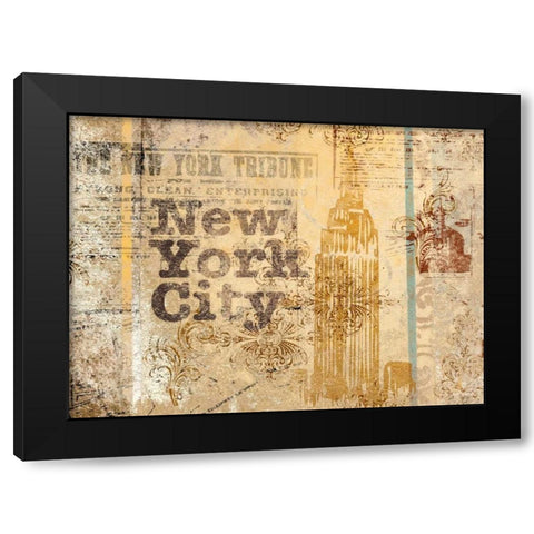 New York Postcard Border Black Modern Wood Framed Art Print by Sundance Studio