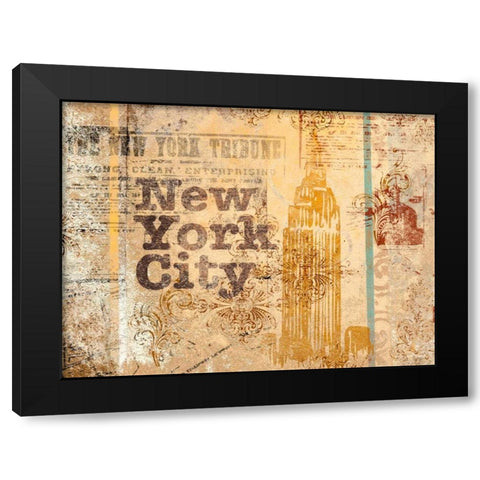 New York Postcard Black Modern Wood Framed Art Print with Double Matting by SD Graphics Studio