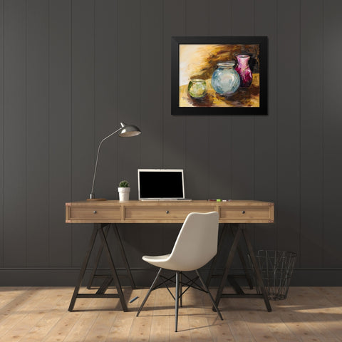 Jeweled Vases Black Modern Wood Framed Art Print by French-Roussia, Heather A.