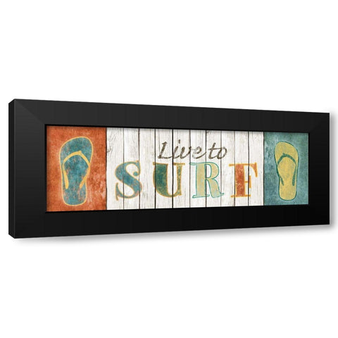 Live to Surf Black Modern Wood Framed Art Print by SD Graphics Studio