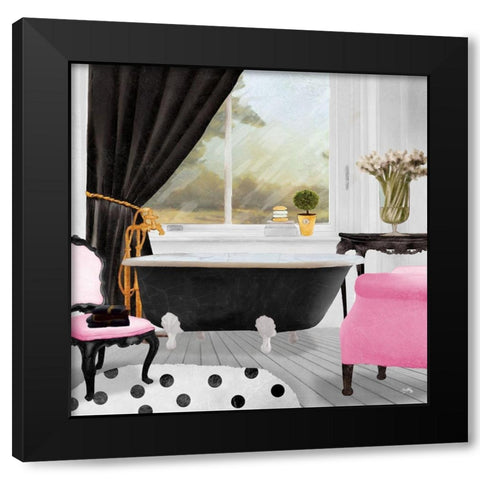 Pop of Pink Bath II Black Modern Wood Framed Art Print with Double Matting by Medley, Elizabeth