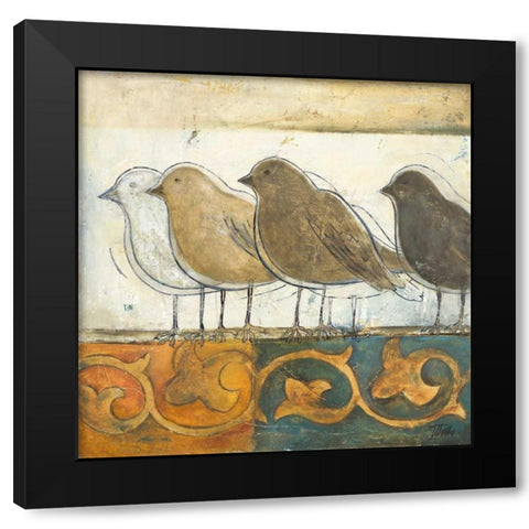 Birds on Damask I Black Modern Wood Framed Art Print with Double Matting by Pinto, Patricia