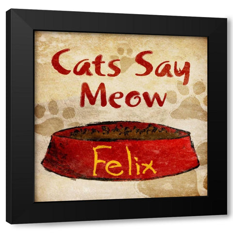 Cats Say Meow Black Modern Wood Framed Art Print with Double Matting by SD Graphics Studio