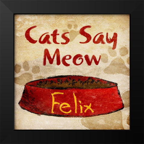 Cats Say Meow Black Modern Wood Framed Art Print by SD Graphics Studio