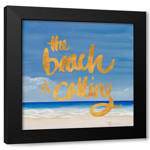 The Beach Is Calling Black Modern Wood Framed Art Print with Double Matting by Hakimipour, Tiffany