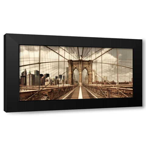 Brooklyn Bridge (sepia) Black Modern Wood Framed Art Print by Lake, Shelley