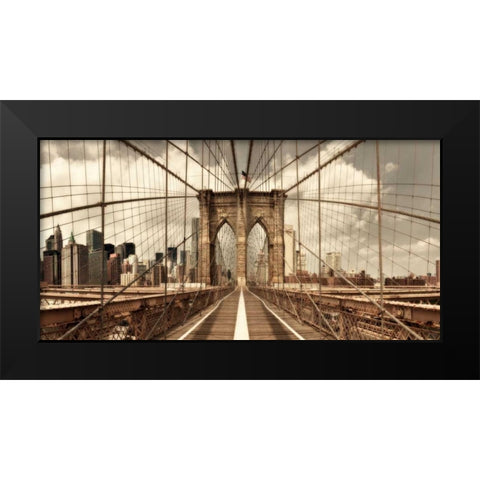 Brooklyn Bridge (sepia) Black Modern Wood Framed Art Print by Lake, Shelley
