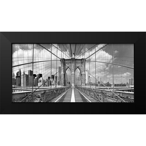 Brooklyn Bridge Black Modern Wood Framed Art Print by Lake, Shelley