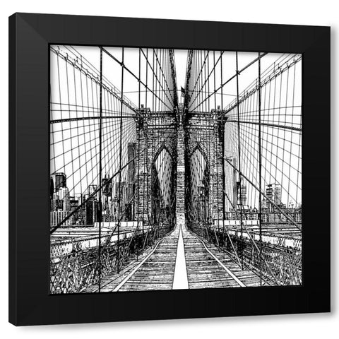 Brooklyn Bridge Sketch Black Modern Wood Framed Art Print with Double Matting by Lake, Shelley