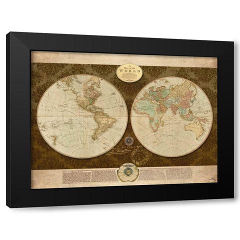 Map of World Black Modern Wood Framed Art Print with Double Matting by Medley, Elizabeth