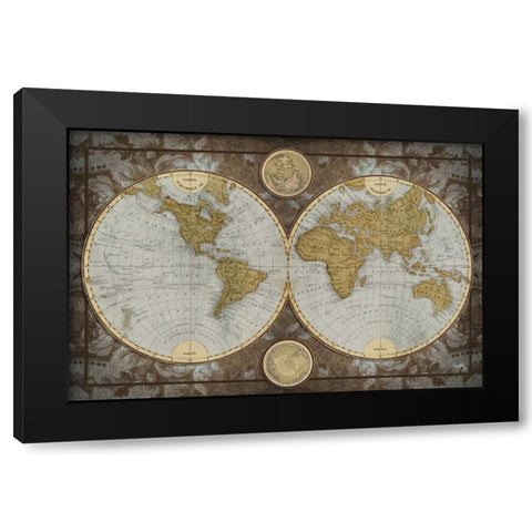 World Map Black Modern Wood Framed Art Print with Double Matting by Medley, Elizabeth