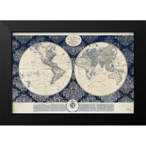 Blue Map of the World Black Modern Wood Framed Art Print by Medley, Elizabeth