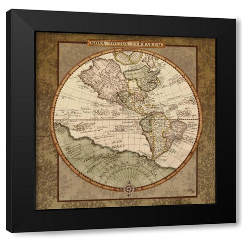 Damask World Map I Black Modern Wood Framed Art Print by Medley, Elizabeth