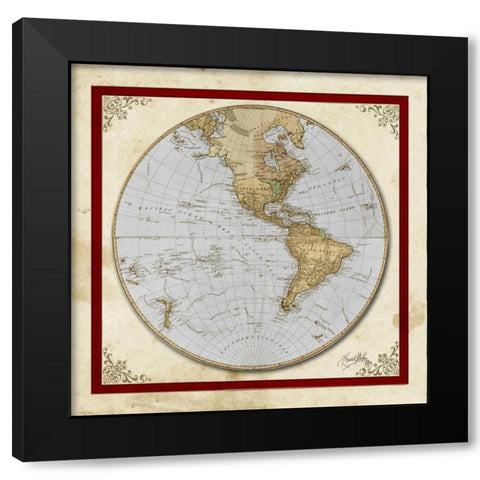 Red and Cream Map I Black Modern Wood Framed Art Print by Medley, Elizabeth